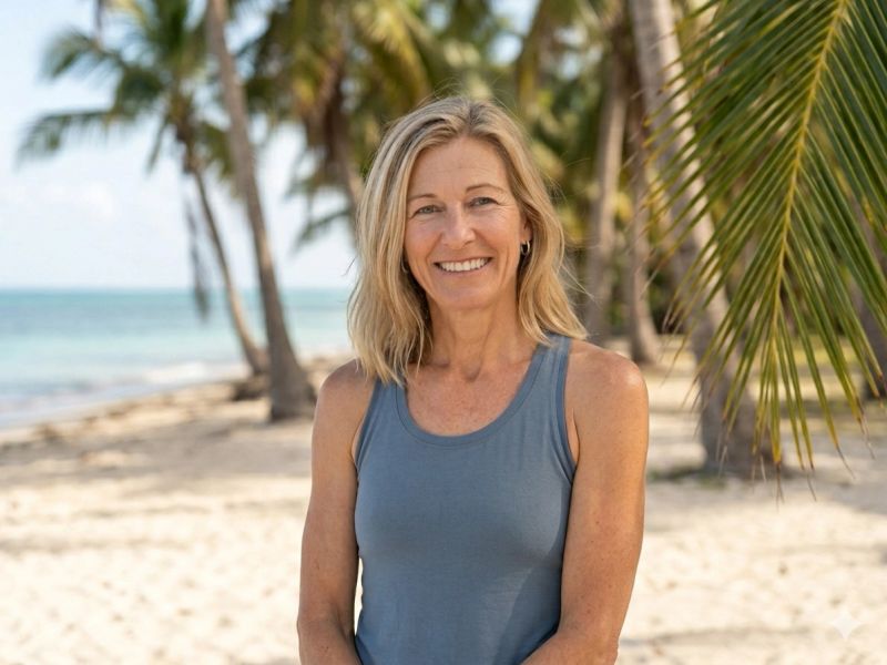 Smiling woman on a tropical beach